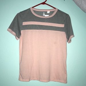 short sleeve light pink and grey crewneck t shirt